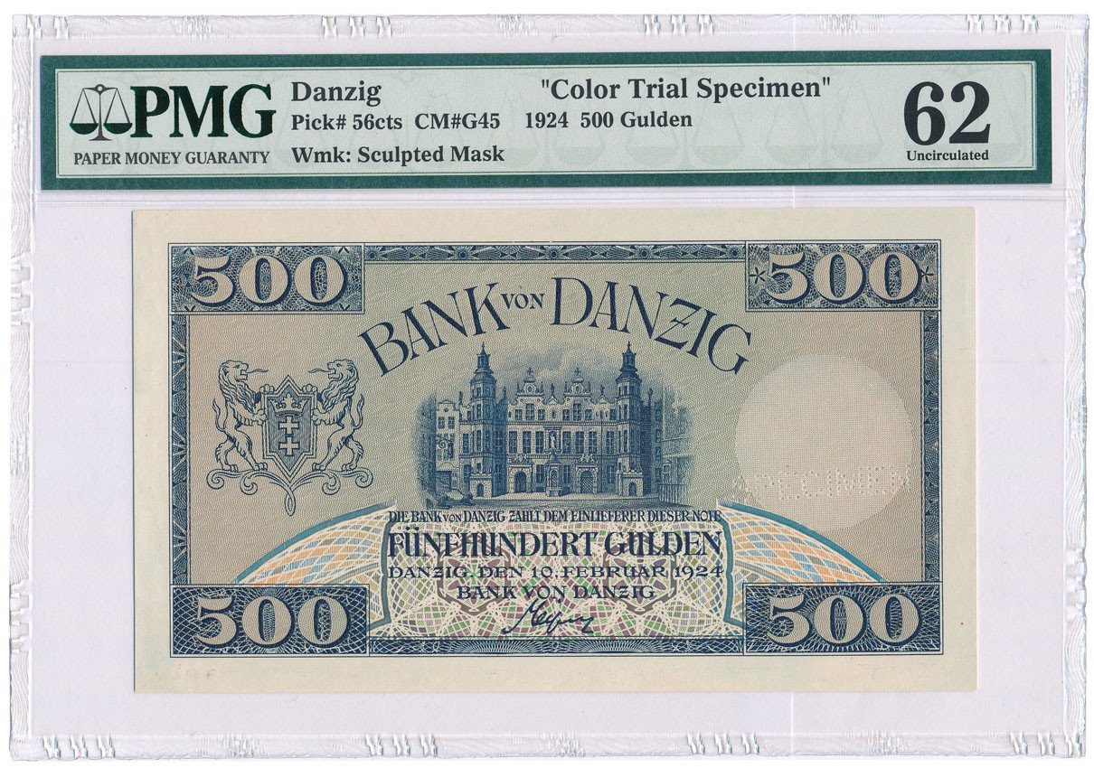 Banknot. Wolne Miasto Gdańsk SPECIMEN 500 guldenów 1924 PMG 62 (MAX)